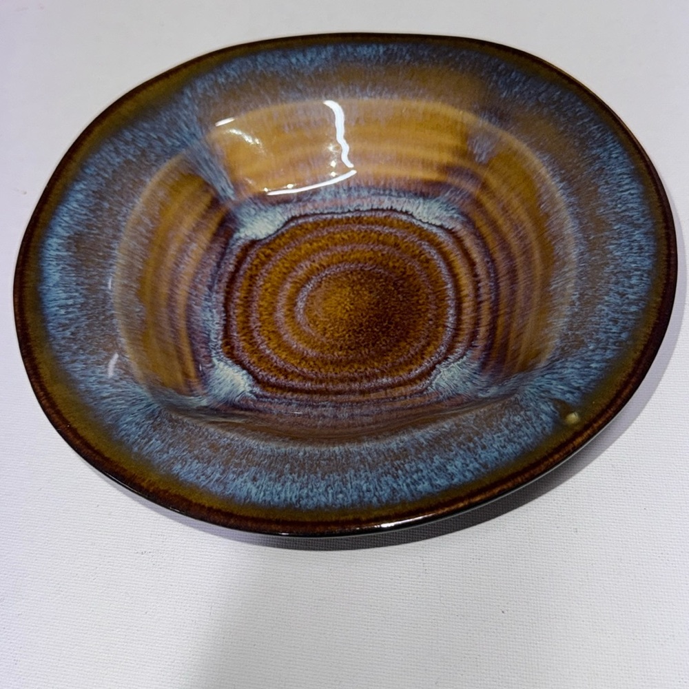 Bill Campbell pottery swirl square base bowl 8.5” diameter